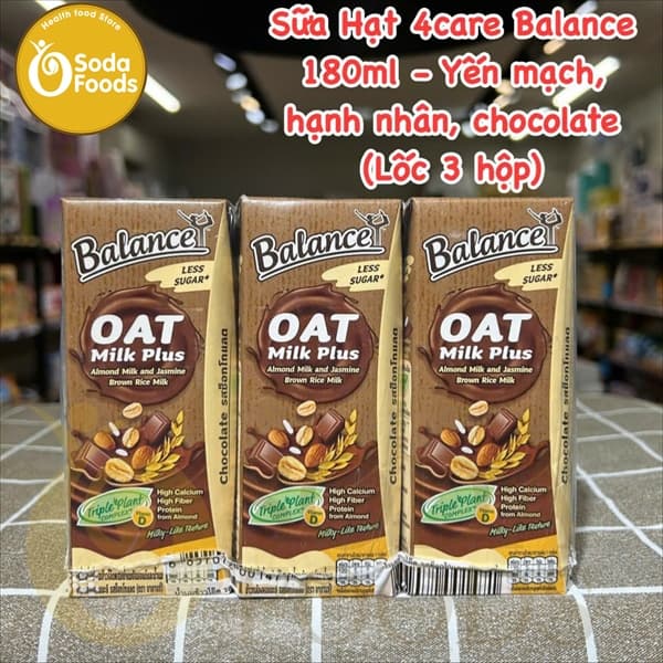 Sữa Hạt 4care Balance 180ml - Yến mạch, hạnh nhân, chocolate (Lốc 3 hộp)