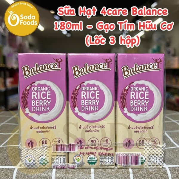 Sữa Hạt 4care Balance 180ml - Gạo Tím Hữu Cơ (Lốc 3 hộp)
