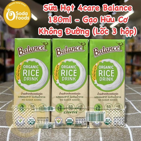 Sữa Hạt 4care Balance 180ml - Gạo Hữu Cơ Không Đường (Lốc 3 hộp)