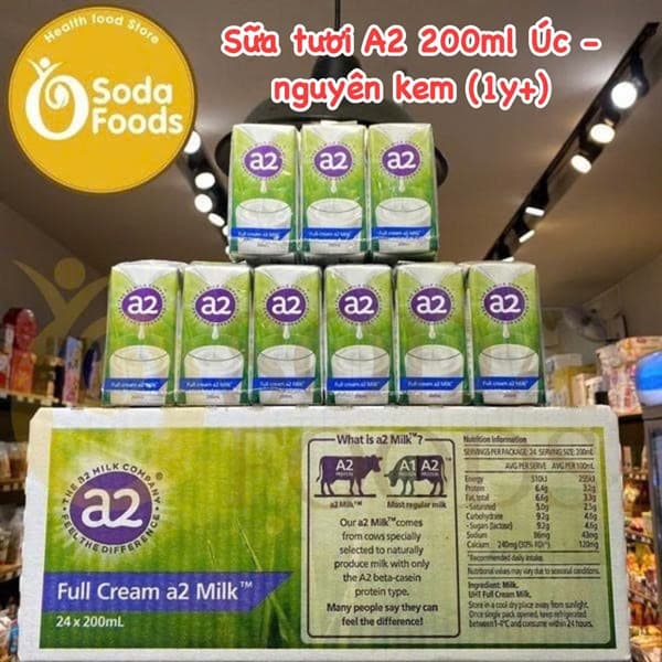 Sữa tươi A2 200ml Úc - nguyên kem (1y+)
