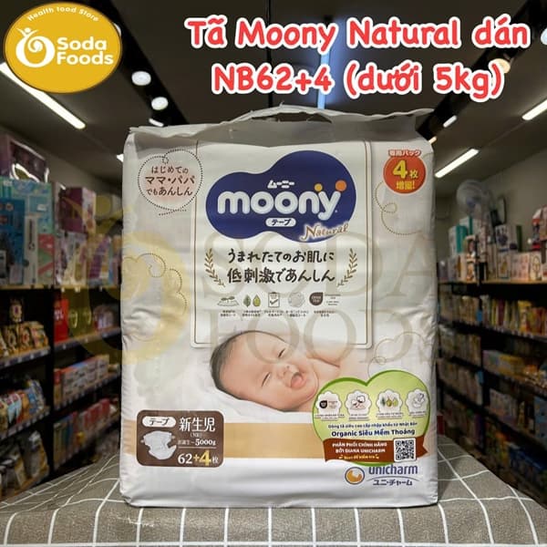 Tã Moony Natural dán NB62+4 (dưới 5kg)